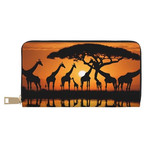 ASPOIJHN Afrika Giraffe Majestätischer Baum) PU-Leder Geldbörse mehrere Fächer Kartenetui Stilvolle Brieftasche mit Reißverschluss für Karten, Münzen, Rechnungen, Afrika Giraffe Majestic Tree, von ASPOIJHN