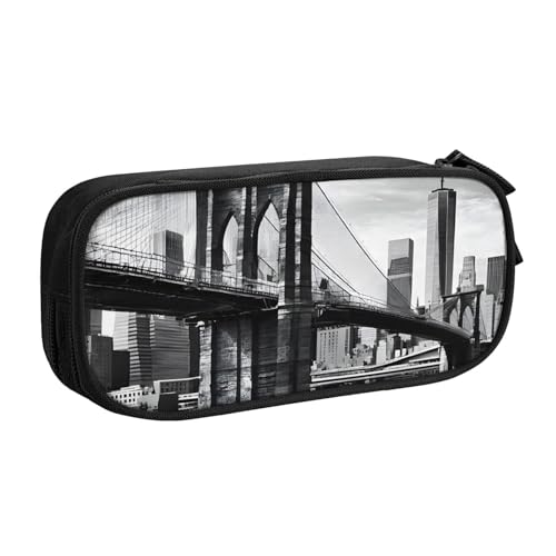 ASPOIJHN Brooklyn Bridge Federmäppchen mit großem Fassungsvermögen, doppellagig, Schreibwaren, Aufbewahrungstasche, tragbarer Stift-Organizer für Schule, Bürobedarf, Brooklyn Bridge, Einheitsgröße, von ASPOIJHN