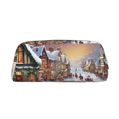 ASPOIJHN Christmas Village Vielseitiges Leder-Federmäppchen, stilvolle Aufbewahrungstasche für Schule, Büro, Schreibwaren, Kosmetiktasche, Münzen-Organizer, gold, Einheitsgröße, Krawattenetui von ASPOIJHN