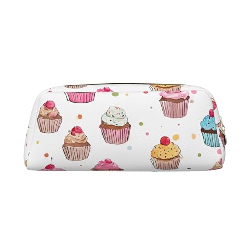 ASPOIJHN Delicious Cupcakes vielseitiges Leder-Federmäppchen, stilvolle Aufbewahrungstasche für Schule, Büro, Schreibwaren, Kosmetiktasche, Münzen-Organizer, gold, Einheitsgröße, Krawattenetui von ASPOIJHN