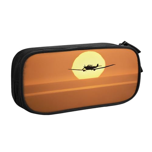 ASPOIJHN Federmäppchen, Flugzeug bei Sonnenuntergang, großes Fassungsvermögen, doppellagig, Schreibwaren, Aufbewahrungstasche, tragbarer Stift-Organizer für Schule, Bürobedarf, Flugzeug bei von ASPOIJHN