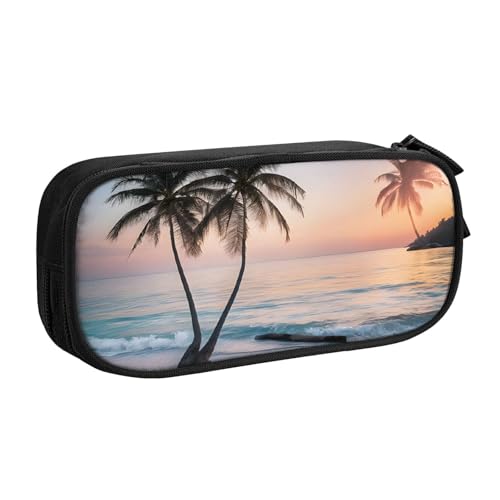 ASPOIJHN Federmäppchen, Motiv: Sonnenaufgang, tropische Palmeninsel, großes Fassungsvermögen, doppellagig, Schreibwaren, Aufbewahrungstasche, tragbarer Stift-Organizer für Schule, Bürobedarf, Sunrise von ASPOIJHN