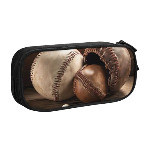 ASPOIJHN Federmäppchen, Retro-Baseball-Design, großes Fassungsvermögen, doppellagig, Schreibwaren, Aufbewahrungstasche, tragbarer Stift-Organizer für Schule, Bürobedarf, Retro Baseball, Einheitsgröße, von ASPOIJHN