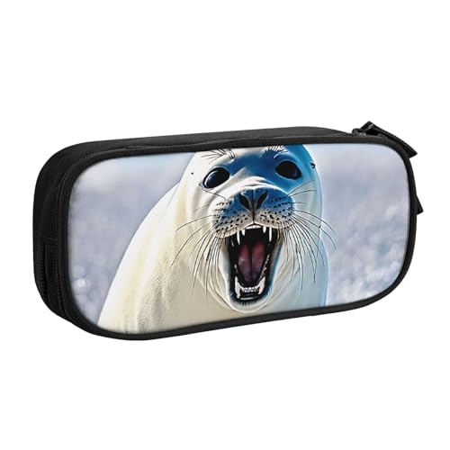 ASPOIJHN Federmäppchen mit Harfen-Siegel, großes Fassungsvermögen, doppellagig, Schreibwaren, Aufbewahrungstasche, tragbarer Stift-Organizer für Schule, Bürobedarf, Harp Seal Malertapete, von ASPOIJHN