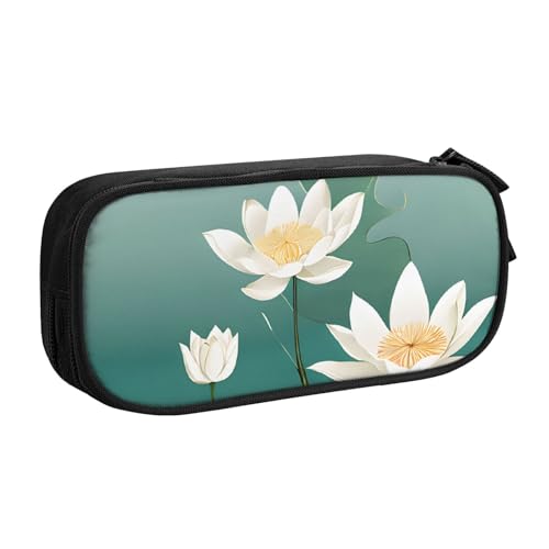 ASPOIJHN Federmäppchen mit Libelle mit Wasserlilie, großes Fassungsvermögen, doppellagig, Schreibwaren, Aufbewahrungstasche, tragbarer Stift-Organizer für Schule, Bürobedarf, Libelle mit Seerose, von ASPOIJHN