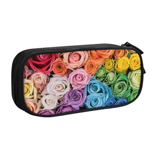 ASPOIJHN Federmäppchen mit Regenbogenblumen, großes Fassungsvermögen, doppellagig, Schreibwaren, Aufbewahrungstasche, tragbarer Stift-Organizer für Schule, Bürobedarf, Regenbogenblumen, Einheitsgröße, von ASPOIJHN