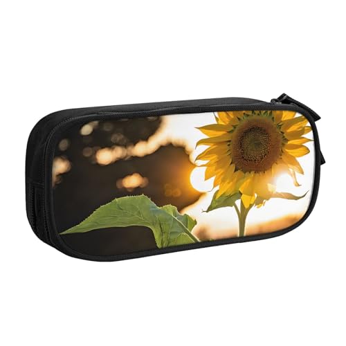 ASPOIJHN Federmäppchen mit Sonnenblumen und Sonne, großes Fassungsvermögen, doppellagig, Schreibwaren, Aufbewahrungstasche, tragbarer Stift-Organizer für Schule, Bürobedarf, Sonnenblumen Sonne, von ASPOIJHN