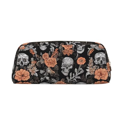 ASPOIJHN Federmäppchen mit bunten Totenköpfen, vielseitiges Leder-Federmäppchen, stilvolle Aufbewahrungstasche für Schule, Büro, Schreibwaren, Kosmetiktasche, Münzen, Organizer, gold, Einheitsgröße, von ASPOIJHN