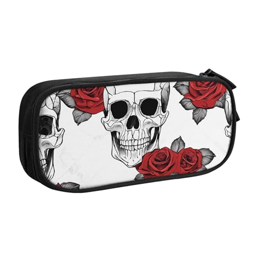 ASPOIJHN Federmäppchen mit floralem Totenkopf-Design, großes Fassungsvermögen, doppellagig, Schreibwaren, Aufbewahrungstasche, tragbarer Stift-Organizer für Schule, Bürobedarf, Blumenkädel, von ASPOIJHN