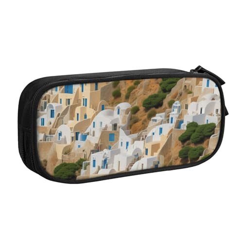 ASPOIJHN Federmäppchen mit griechischem Architekturdruck, großes Fassungsvermögen, doppellagig, Schreibwaren, Aufbewahrungstasche, tragbarer Stift-Organizer für Schule, Bürobedarf, Griechischer von ASPOIJHN