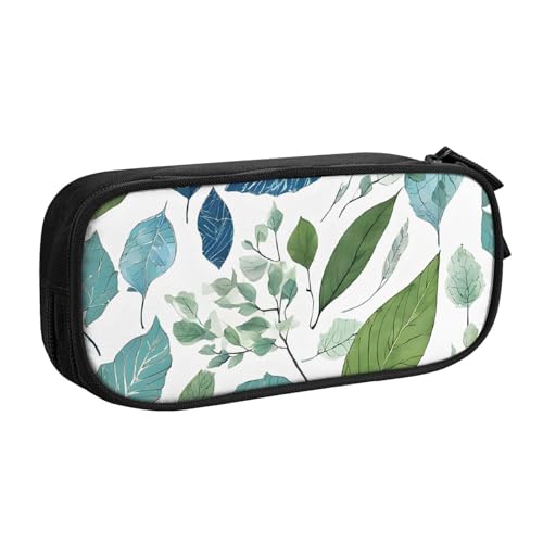 ASPOIJHN Federmäppchen mit großem Fassungsvermögen, doppellagig, Aufbewahrungstasche für Schreibwaren, tragbar, für Schule, Büro, Grün, Grüne Eukalyptusblätter, Einheitsgröße, Krawattenetui von ASPOIJHN