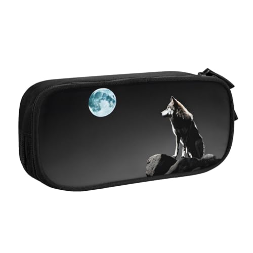 ASPOIJHN Federmäppchen mit großem Fassungsvermögen, doppellagig, Aufbewahrungstasche für Schreibwaren, tragbarer Stift-Organizer für Schule, Bürobedarf, Wolf Night Moon, Einheitsgröße, Krawattenetui von ASPOIJHN