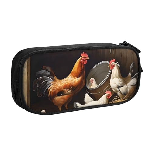 ASPOIJHN Federmäppchen mit großem Fassungsvermögen, doppellagig, Schreibwaren, Aufbewahrungstasche, tragbarer Stift-Organizer für Schule, Bürobedarf, Bauernhof-Hühner, Einheitsgröße, Krawattenetui von ASPOIJHN