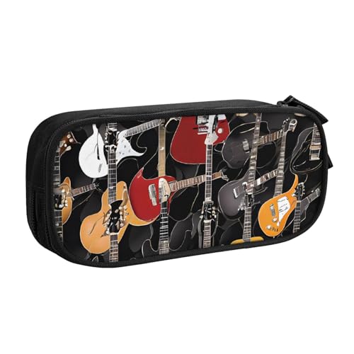 ASPOIJHN Federmäppchen mit großem Fassungsvermögen, doppellagig, Schreibwaren, Aufbewahrungstasche, tragbarer Stift-Organizer für Schule, Bürobedarf, Bunte Gitarren., Einheitsgröße, Krawattenetui von ASPOIJHN