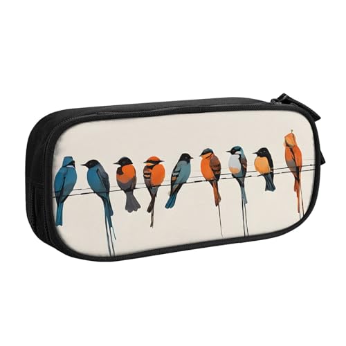 ASPOIJHN Federmäppchen mit großem Fassungsvermögen, doppellagig, Schreibwaren, Aufbewahrungstasche, tragbarer Stift-Organizer für Schule, Bürobedarf, Bunte Vogel, Einheitsgröße, Krawattenetui von ASPOIJHN