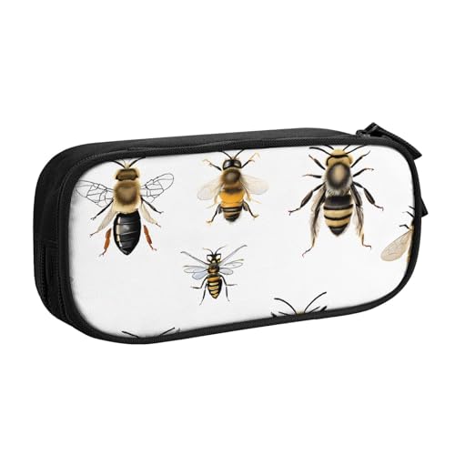 ASPOIJHN Federmäppchen mit großem Fassungsvermögen, doppellagig, Schreibwaren, Aufbewahrungstasche, tragbarer Stift-Organizer für Schule, Bürobedarf, Lustige Bienen, Einheitsgröße, Krawattenetui von ASPOIJHN