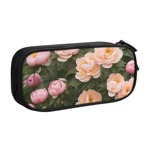 ASPOIJHN Federmäppchen mit großem Fassungsvermögen, doppellagig, Schreibwaren, Aufbewahrungstasche, tragbarer Stift-Organizer für Schule, Bürobedarf, Pfingstrosen, Einheitsgröße, Krawattenetui von ASPOIJHN