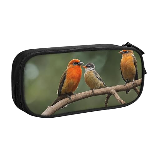 ASPOIJHN Federmäppchen mit großem Fassungsvermögen, doppellagig, Schreibwaren, Aufbewahrungstasche, tragbarer Stift-Organizer für Schule, Bürobedarf, Rot, Rote Vögel, Einheitsgröße, Krawattenetui von ASPOIJHN