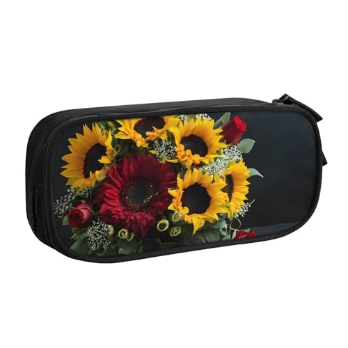 ASPOIJHN Federmäppchen mit großem Fassungsvermögen, doppellagig, Schreibwaren, Aufbewahrungstasche, tragbarer Stift-Organizer für Schule, Bürobedarf, Sonnenblume und Rose., Einheitsgröße, von ASPOIJHN