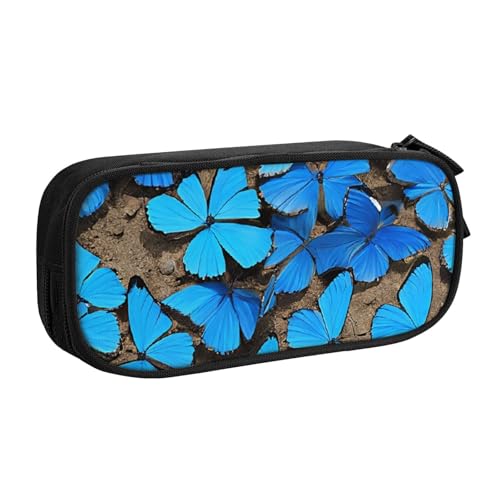 ASPOIJHN Federmäppchen mit großem Fassungsvermögen, doppellagig, Schreibwaren, Aufbewahrungstasche, tragbarer Stift-Organizer für Schule, Bürobedarf, Viele blaue Schmetterlinge, Einheitsgröße, von ASPOIJHN