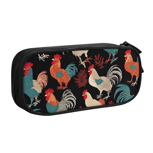 ASPOIJHN Federmäppchen mit großem Fassungsvermögen, doppellagig, Schreibwaren-Aufbewahrungstasche, tragbarer Stift-Organizer für Schule, Bürobedarf, French Roosters, Einheitsgröße, Krawattenetui von ASPOIJHN