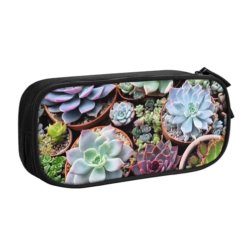 ASPOIJHN Federmäppchen mit großem Fassungsvermögen, doppellagig, für Schreibwaren, Aufbewahrungstasche, tragbarer Stift-Organizer für Schule, Bürobedarf, Bunte Sukkulente., Einheitsgröße, von ASPOIJHN