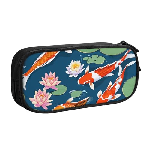 ASPOIJHN Federmäppchen mit großem Fassungsvermögen, doppellagig, für Schreibwaren, Aufbewahrungstasche, tragbarer Stift-Organizer für Schule, Bürobedarf, Japanischer hübscher Koi-Fisch, Einheitsgröße, von ASPOIJHN