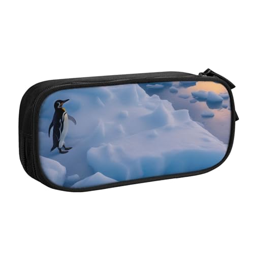 ASPOIJHN Federmäppchen mit großem Fassungsvermögen und doppelschichtigem Federmäppchen, Schreibwaren, Aufbewahrungstasche, tragbarer Stift-Organizer für Schule, Bürobedarf, Pinguine Sonnenuntergang, von ASPOIJHN