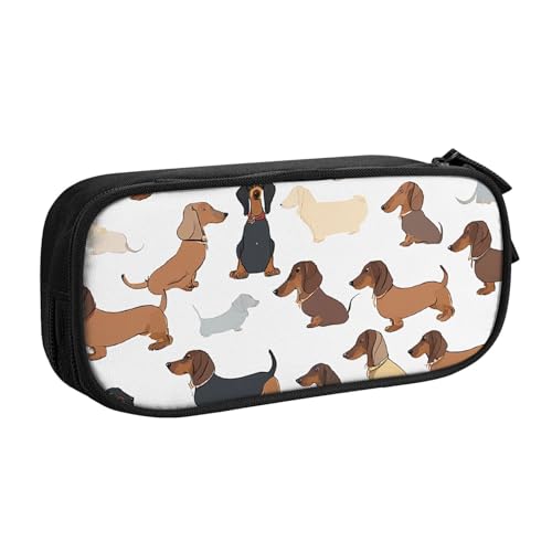 ASPOIJHN Federmäppchen mit großer Kapazität und Aufschrift "I Love My Dog Dachshunds", doppellagig, Schreibwaren, Aufbewahrungstasche, tragbarer Stift-Organizer für Schule, Bürobedarf, I Love My Dog von ASPOIJHN