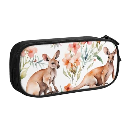 ASPOIJHN Federmäppchen mit lustigem Cartoon-Känguru-Zoo, großes Fassungsvermögen, doppellagig, Schreibwaren, Aufbewahrungstasche, tragbarer Stift-Organizer für Schule, Bürobedarf, Lustiger von ASPOIJHN