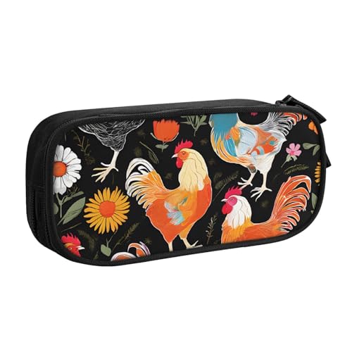ASPOIJHN Federmäppchen mit niedlichem Hahn, großes Fassungsvermögen, doppellagig, Schreibwaren, Aufbewahrungstasche, tragbarer Stift-Organizer für Schule, Bürobedarf, Niedliche Hahn-Hühner, von ASPOIJHN