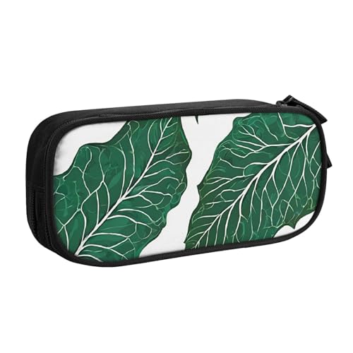 ASPOIJHN Federmäppchen mit niedlichem grünen Palmenblättern, großes Fassungsvermögen, doppellagig, Schreibwaren, Aufbewahrungstasche, tragbarer Stift-Organizer für Schule, Bürobedarf, Süße grüne von ASPOIJHN