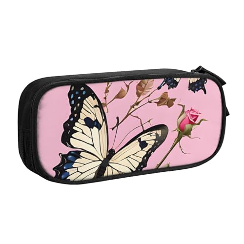 ASPOIJHN Federmäppchen mit schönem Schmetterling, großes Fassungsvermögen, doppellagig, Schreibwaren, Aufbewahrungstasche, tragbarer Stift-Organizer für Schule, Bürobedarf, Wunderschöner von ASPOIJHN
