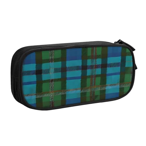 ASPOIJHN Federmäppchen mit schottischem Schottenkaro, großes Fassungsvermögen, doppellagig, Schreibwaren, Aufbewahrungstasche, tragbarer Stift-Organizer für Schule, Bürobedarf, Blau und Grün, Blaues von ASPOIJHN