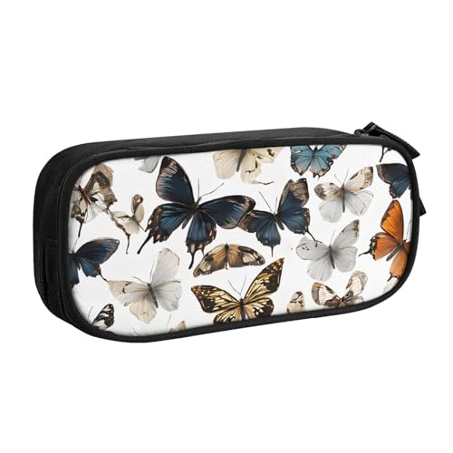 ASPOIJHN Federmappe mit Blumenmotiv und Schmetterling, großes Fassungsvermögen, doppellagig, Schreibwaren, Aufbewahrungstasche, tragbarer Stift-Organizer für Schule, Bürobedarf, von ASPOIJHN