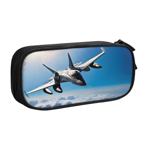 ASPOIJHN Federmappe mit großem Fassungsvermögen, doppellagig, Schreibwaren, Aufbewahrungstasche, tragbarer Stift-Organizer für Schule, Bürobedarf, Flugzeug-Kampfjets, Einheitsgröße, Krawattenetui von ASPOIJHN