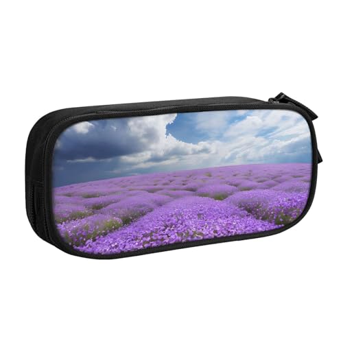 ASPOIJHN Federmappe mit großem Fassungsvermögen, doppellagig, Schreibwaren, Aufbewahrungstasche, tragbarer Stift-Organizer für Schule, Bürobedarf, Lavendelblüte, Einheitsgröße, Krawattenetui von ASPOIJHN