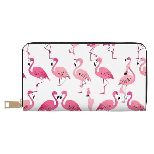 ASPOIJHN Geldbörse mit Musiknoten-Druckmuster, PU-Leder, mehrere Fächer, Kartenetui, stilvolle Geldbörse mit Reißverschluss für Karten, Münzen, Rechnungen, Schöne rosa Flamingos, Einheitsgröße von ASPOIJHN