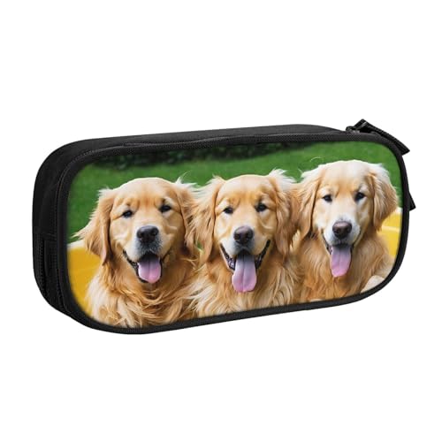 ASPOIJHN Golden Retriever Federmäppchen mit großem Fassungsvermögen, doppellagig, Aufbewahrungstasche für Schreibwaren, tragbarer Stift-Organizer für Schule, Bürobedarf, Golden Retriever Hunde Welpen von ASPOIJHN