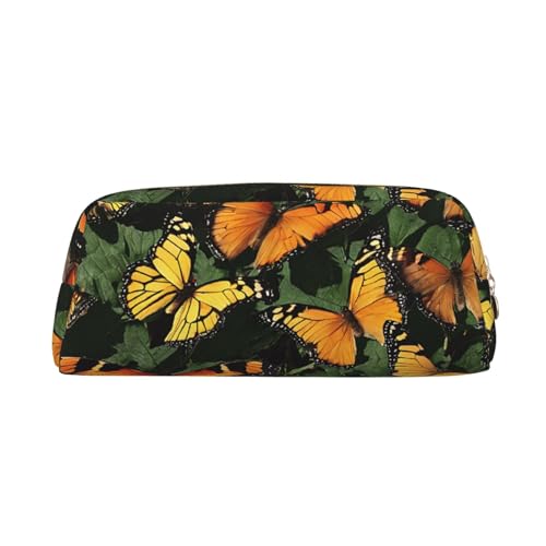 ASPOIJHN Heaps of Orange Monarch Butterflies Vielseitiges Leder-Federmäppchen, stilvolle Aufbewahrungstasche für Schule, Büro, Schreibwaren, Kosmetiktasche, Münzen, Organizer, gold, Einheitsgröße, von ASPOIJHN