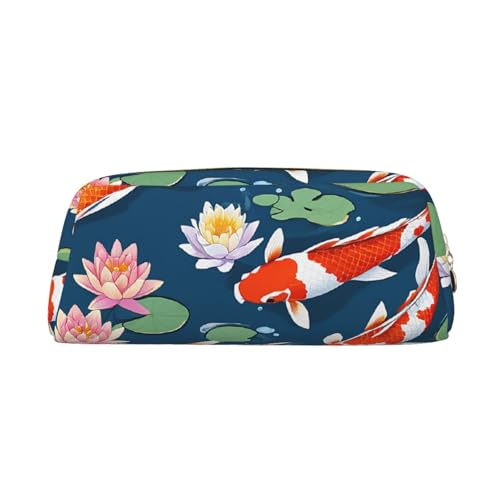 ASPOIJHN Japanisches Federmäppchen, hübsches Koi-Fisch, vielseitiges Leder-Federmäppchen, stilvolle Aufbewahrungstasche für Schule, Büro, Schreibwaren, Kosmetiktasche, Münzen-Organizer, gold, von ASPOIJHN