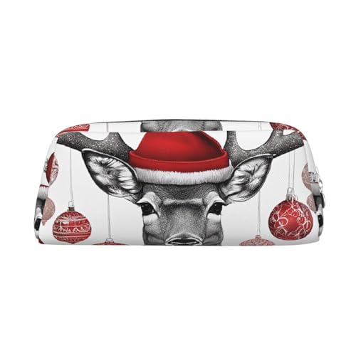 ASPOIJHN Lustiges Federmäppchen aus Leder mit weihnachtlichem Elch, stilvolle Aufbewahrungstasche für Schule, Büro, Schreibwaren, Kosmetiktasche, Münzen, Organizer, silber, Einheitsgröße, von ASPOIJHN