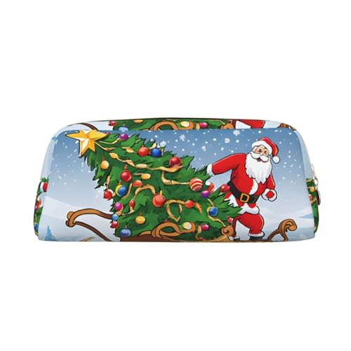 ASPOIJHN Merry Xmas vielseitiges Leder-Federmäppchen, stilvolle Aufbewahrungstasche für Schule, Büro, Schreibwaren, Kosmetiktasche, Münzen-Organizer, gold, Einheitsgröße, Krawattenetui von ASPOIJHN