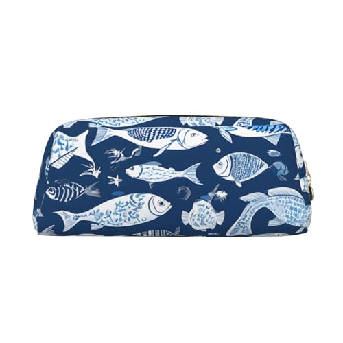 ASPOIJHN Niedliches Federmäppchen aus Leder mit blauem Fisch, stilvolle Aufbewahrungstasche für Schule, Büro, Schreibwaren, Kosmetiktasche, Münzen, Organizer, gold, Einheitsgröße, Krawattenetui von ASPOIJHN