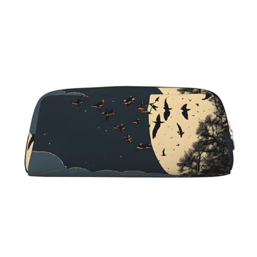 ASPOIJHN Night Crow vielseitiges Leder-Federmäppchen, stilvolle Aufbewahrungstasche für Schule, Büro, Schreibwaren, Kosmetiktasche, Münzen-Organizer, gold, Einheitsgröße, Krawattenetui von ASPOIJHN