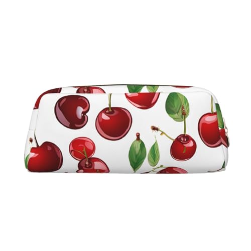 ASPOIJHN Red Cherries vielseitiges Leder-Federmäppchen, stilvolle Aufbewahrungstasche für Schule, Büro, Schreibwaren, Kosmetiktasche, Münzen-Organizer, gold, Einheitsgröße, Krawattenetui von ASPOIJHN
