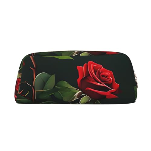ASPOIJHN Red Roses vielseitiges Leder-Federmäppchen, stilvolle Aufbewahrungstasche für Schule, Büro, Schreibwaren, Kosmetiktasche, Münzen, Organizer, gold, Einheitsgröße, Krawattenetui von ASPOIJHN