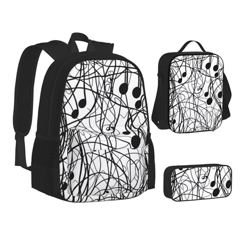 ASPOIJHN Rucksack, Federmäppchen und Lunchtasche, Kollektion für Mädchen, Jungen, Teenager, Kinder, Grundschulanfang, Schulanfang, Schwarz , Einheitsgröße, Schulranzen-Set von ASPOIJHN
