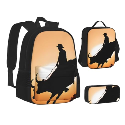 ASPOIJHN Rucksack, Federmäppchen und Lunchtasche, Kollektion für Mädchen, Jungen, Teenager, Kinder, Grundschulanfang, Schulanfang, Schwarz , Einheitsgröße, Schulranzen-Set von ASPOIJHN