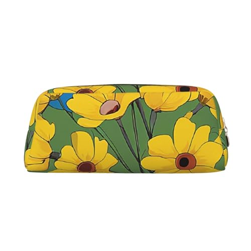 ASPOIJHN Schönes Federmäppchen aus Leder, Motiv: Sonnenblume, stilvolle Aufbewahrungstasche für Schule, Büro, Schreibwaren, Kosmetiktasche, Münzen, gold, Einheitsgröße, Krawattenetui von ASPOIJHN